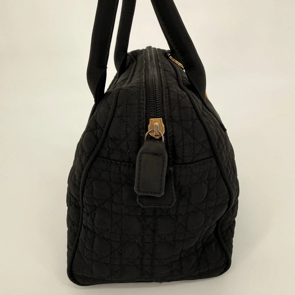 Vintage Dior Lady Dior Nylon Handbag Black Quilted Cannage Gold Charm Classic